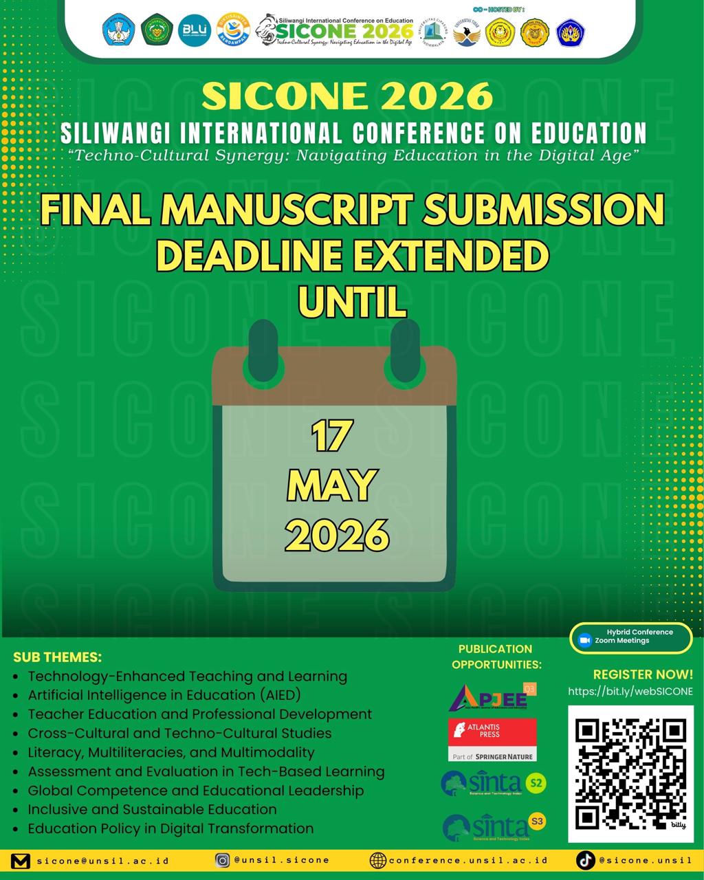 FINAL MANUSCRIPT SUBMISSION DEADLINE EXTENDED – SICONE 2026